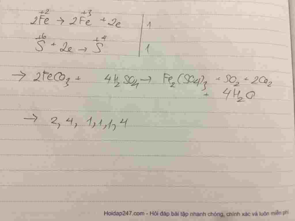 hoa-hoc-lop-10-cau-42-he-so-cua-phan-ung-feco3-h2so4-fe2-so4-3-so2-co2-h2o-a-2-8-1-3-2-4-b-4-8-2