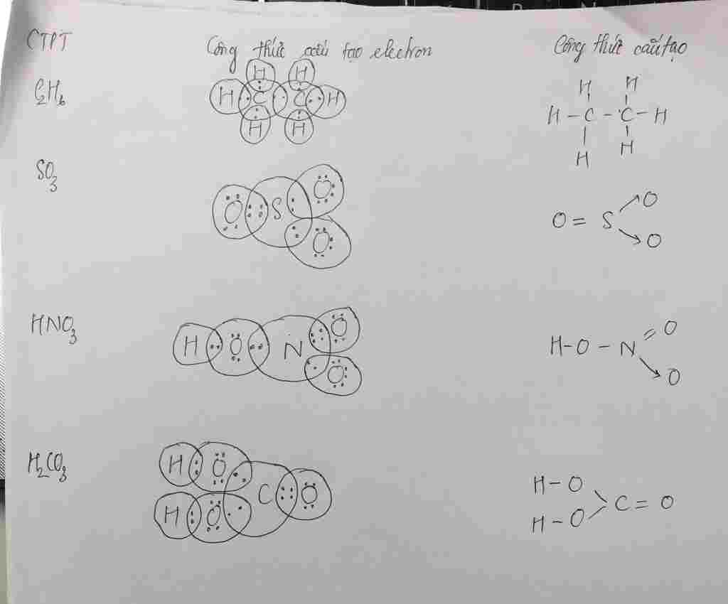 hoa-hoc-lop-10-viet-cong-thuc-electron-va-cong-thuc-cau-tao-cua-c2h6-so3-hno3-h2co3