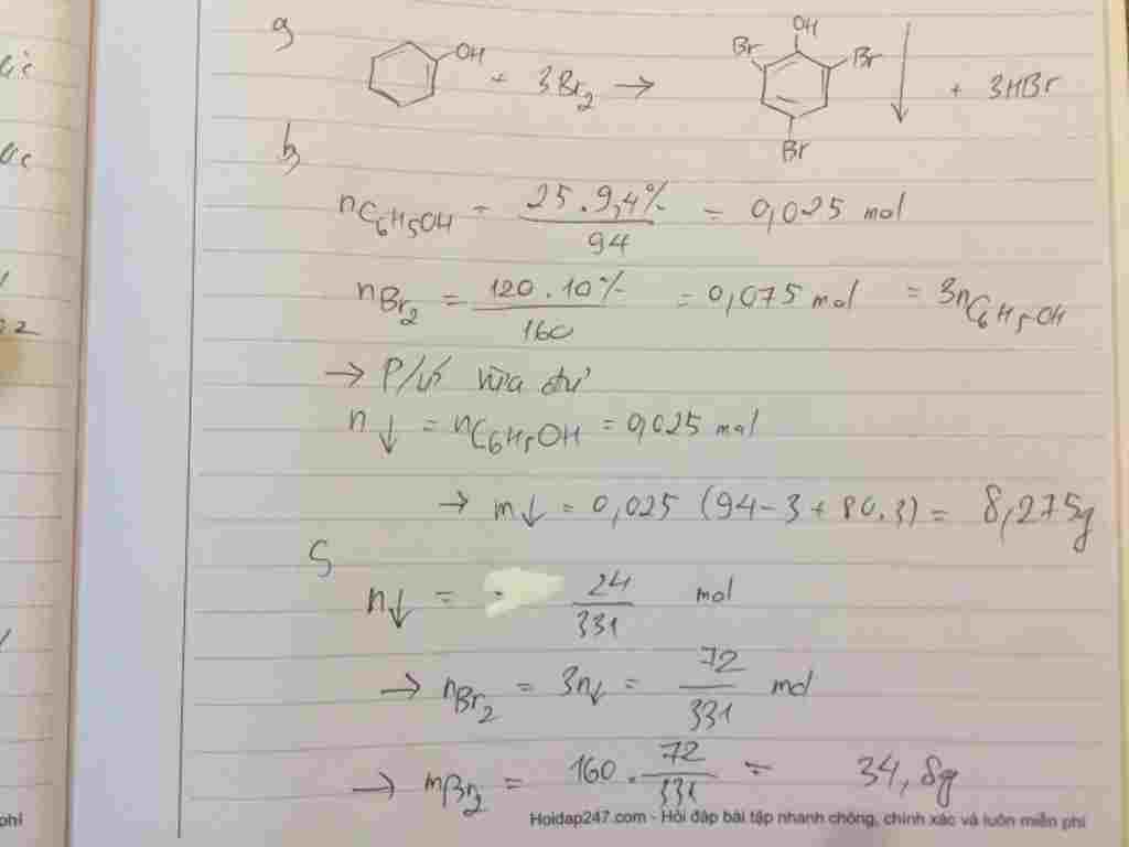 hoa-hoc-lop-11-cho-phenol-tac-dung-voi-nuoc-brom-a-viet-phuong-trinh-phan-ung-b-tinh-khoi-luong