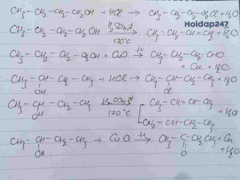 hoa-hoc-lop-11-viet-phuong-trinh-phan-ung-cua-dp-ancol-butan-1-ol-butan-2-ol-voi-hcl-dun-h2so4-d